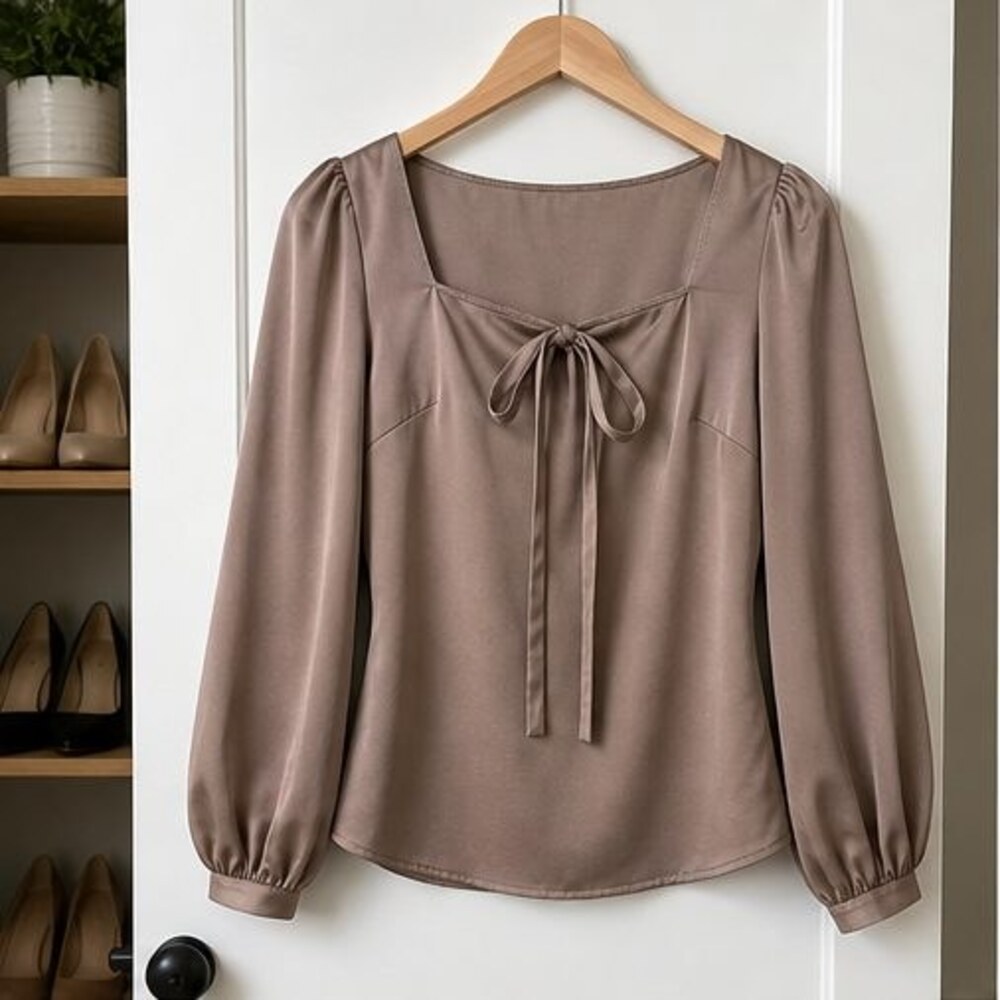 Taupe V Neck Top